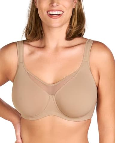 HSIA Minimizer Bras for Women Plus Size, Full Coverage Coolcomfort T Shirt Unlined Bra with Underwire for Heavy Breast, Taupe 34D - Image 1