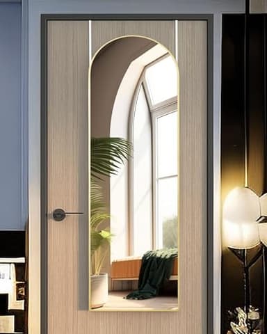 KOMCOTE Full Length Mirror 48x14 Inches - Over The Door Hanging Mirror for Bedroom, Living Room, Closet - Arch Floor Mirror, Door Mirror with Gold Frame - No Drill Easy Install - Image 2