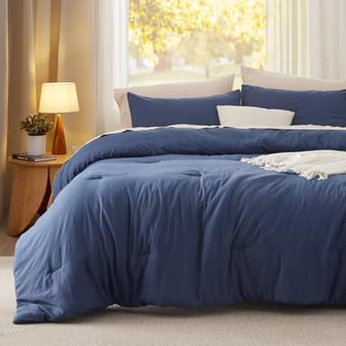 Bedsure California King Size Comforter Set, Navy Soft Prewashed Bedding for All Seasons, 3 Pieces GentleSoft™ Down Alternative Bed Set, 1 Lightweight Comforter (104"x96") and 2 Pillowcases (20"x36") - Image 2
