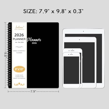 2026 Planner - Planner 2026 Weekly and Monthly, Jan. 2026 - Dec. 2026, 8" x 10", with Tabs, Thick Paper, Spiral Binding, Classic Black - Image 2