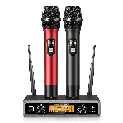Wireless Microphone System, TONOR Professional Metal Cordless Karaoke Microphones, Handheld Dynamic Mic Set with Receiver for Party, Meeting, KTV, Church, DJ, Wedding, Singing, 200ft, TW820 Black &Red - Image 1
