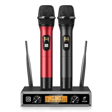 Wireless Microphone System, TONOR Professional Metal Cordless Karaoke Microphones, Handheld Dynamic Mic Set with Receiver for Party, Meeting, KTV, Church, DJ, Wedding, Singing, 200ft, TW820 Black &Red - Image 1