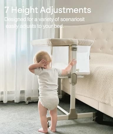 Fodoss Baby Bassinets Bedside Sleeper - All Mesh Bedside Bassinet with Wheels, 7 Height Adjustable Baby Bassinet for Infants, Beige - Image 4