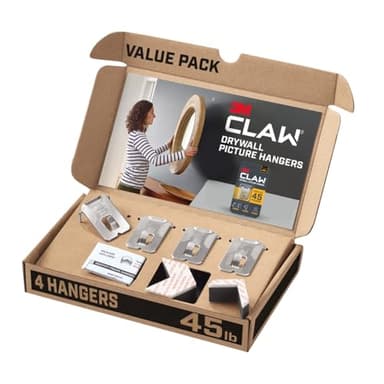 3M CLAW(TM) 45 lb. Drywall Picture Hanger With Spot Markers, Heavyweight Hanging Solution for Room Decor and Office Decor, Including Mirrors or Large Art – 4 Count (Pack of 1) - Image 1