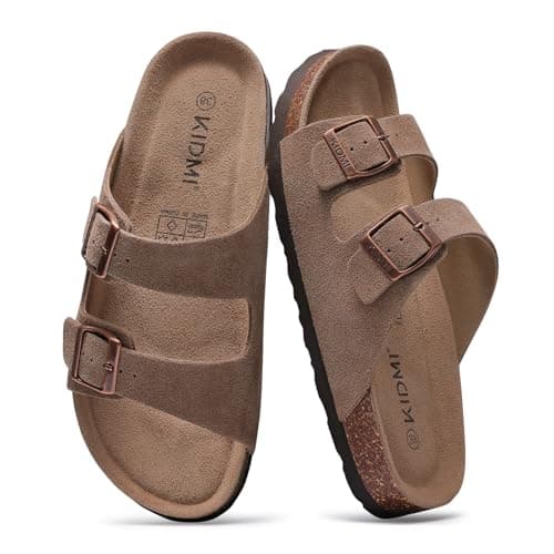 KIDMI Women's Genuine Suede Sandals Cork Footbed Summer Adjustable Slide Sandals Mocha 39 (size 8-8.5) - Image 1