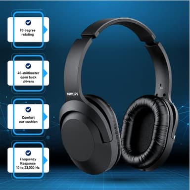 Philips Over Ear Wired Stereo Headphones for Podcasts, Studio Monitoring and Recording Headset for Computer, Keyboard and Guitar with 6.3 mm (1/4") Add On Adapter - Image 2