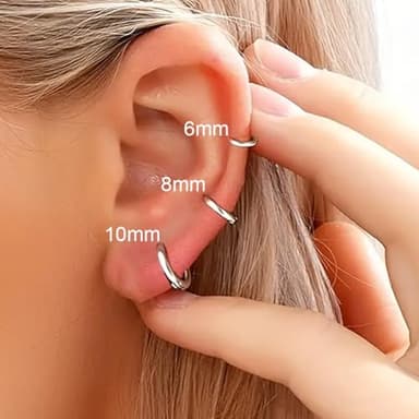 4 Pairs Small Hoop Earrings Set for Women, 316L Surgical Stainless Steel Huggie Hoop Earrings Hypoallergenic Cartilage Hoop Earrings for Helix Tragus Conch Piercing Jewelry for Women Men(Silver-1.6mm) - Image 4