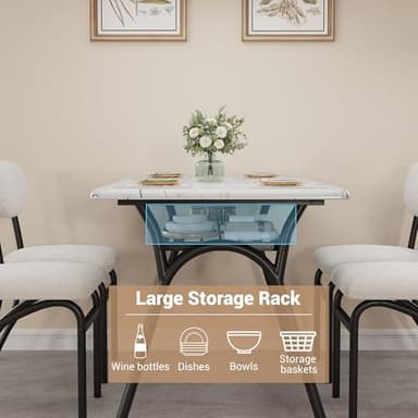 GarveeHome 5-Piece Dining Table Set for 4, Modern Kitchen Table with 4 Boucle Chairs, Rectangular Dining Table with Storage Shelf & Marble Tabletop, Beige Home Dining Furniture for Small Space - Image 5
