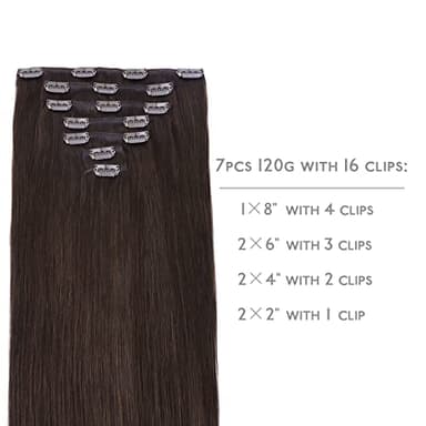WENNALIFE Clip in Hair Extensions Real Human Hair, 24 Inch 140g 7pcs Remy Hair, Light Dark Brown Straight Natural Extensiones De Cabello Humano Con Clip Ins - Image 2