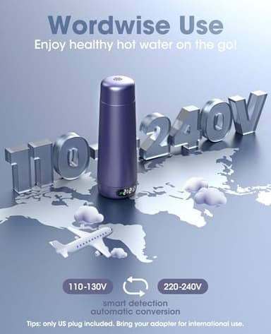 Travel Kettle, Dual Voltage Portable Electric Kettle 110V-220V-240V Smart Small Water Boiler for Tea & Coffee, 316 Stainless Steel, 6 Temperature Control and LCD Display, for Global Use (370ML) - Image 3