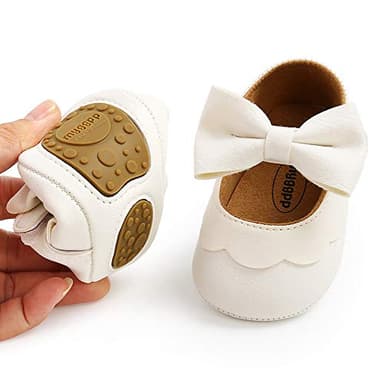 LAFEGEN Baby Girls Mary Jane Flats with Bownot Non Slip Soft Sole PU Leather Newborn Infant Toddler First Walker Cirb Dress Shoes, 6-12 Months Infant, 07 White - Image 3