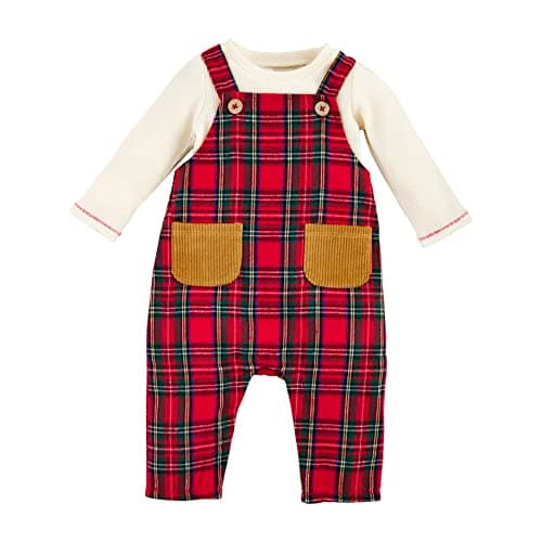 Mud Pie Baby Boy Tartan Plaid Overalls, Red, 3-6 Months - Image 1