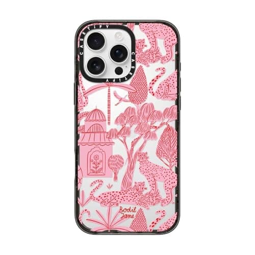CASETiFY Impact Case for iPhone 16 Pro Max [Slim / 8.2 ft. 4X Military Grade Drop Protection/Wireless Charging Compatible] - Cheetah Paradise Pink - Clear Black - Image 1