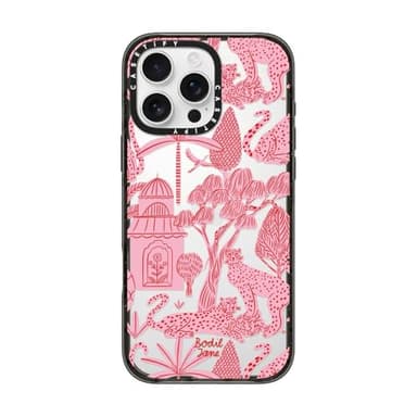 CASETiFY Impact Case for iPhone 16 Pro Max [Slim / 8.2 ft. 4X Military Grade Drop Protection/Wireless Charging Compatible] - Cheetah Paradise Pink - Clear Black - Image 1
