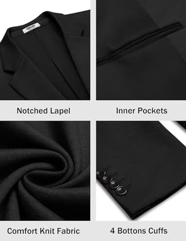 COOFANDY Men's Casual Knit Blazer Suit Jacket Stretch Sport Coats Regular Fit Black - Image 5