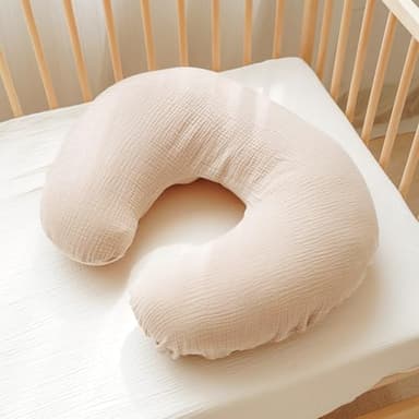 Konssy Muslin Nursing Pillow Covers, Soft and Cute Nursing Covers for Breastfeeding Pillows, Ideal for Newborn Baby Boys and Girls (Fog Green, Cream) - 2 Pack - Image 7