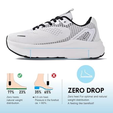 JACKSHIBO Wide Toe Box Shoes for Men Arch Support Shoes Wide Width Sneakers for Running Walking Athletic Tennis Orthopedic Plantar Fasciitis Workout with Thick Cushioned Zero Drop Sole White - Image 3