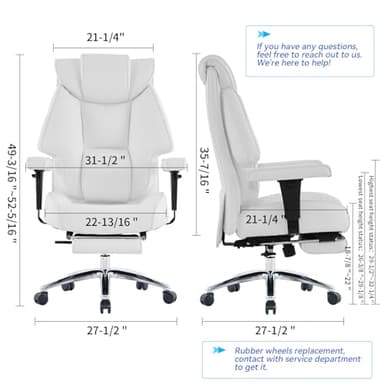 EXCEBET Big and Tall Office Chair with Footrest, PU Leather High Back Executive Office Chair 400lbs, Ergonomic Computer Chairs Lumbar Support for Heavy People (White) - Image 2