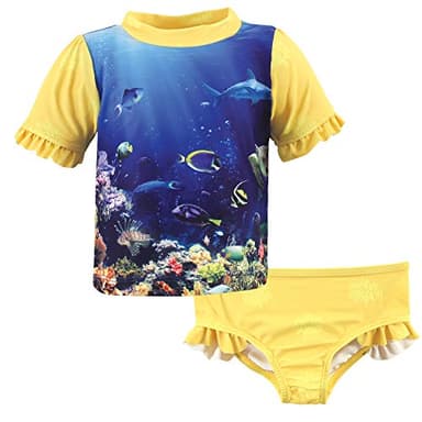 Hudson Baby Unisex Swim Rashguard Set, Girl Coral Reef, 4 Toddler - Image 1