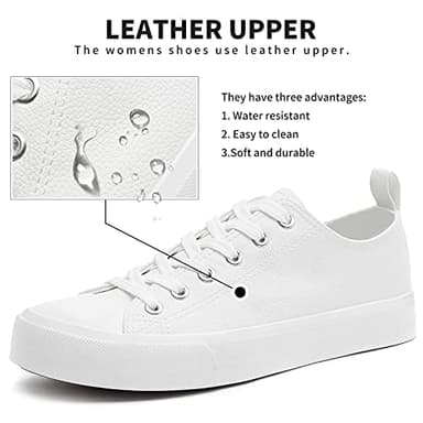 FRACORA Women's PU Leather Tennis Shoes Low Top lace up Casual Shoes Comfortable Fashion Sneaker(White,US8) - Image 2