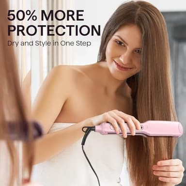Wavytalk Wet to Straight Hair Straightener, Titanium 1.75 Inch Wide Vent Sesh Flat Iron for Damp or Dry Hair, Straightener with Dual Voltage Leave Silky Smooth Look, 20% Faster Styling, Pink - Image 3