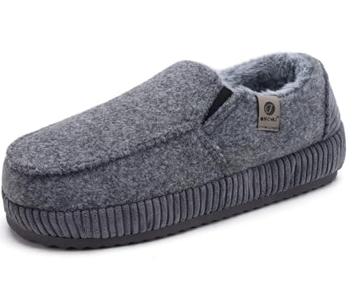 ONCAI Men’s Slippers Cotton-Blend Moccasins Warm Closed Back Corduroy House Slippers with High-Density Felt Fuzzy Indoor Outdoor Comfortale Yoga Mat Rubber Soles Felt Dark Grey Size 11 - Image 1