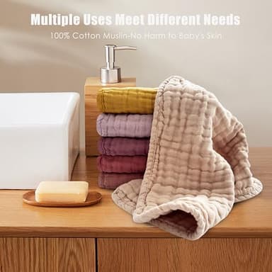 MOON PARK Baby Washcloths, 12 Pack - 12x12 Inches, Small Burp Cloths and Baby Wipes - 100% Cotton Muslin Ultra Soft for Newborn, Infant and Toddlers - Brown, Honey and Bean Paste Series - Image 4