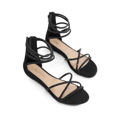 DREAM PAIRS Women's Ankle Strap Flat Sandals Summer Dressy Strappy Gladiator Rhinestones Sandals,Size 8.5,Black,WEITZ - Image 5