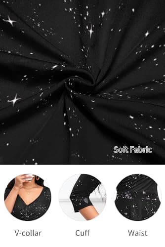 Nmoder Women's Casual Wrap Flared Midi Dress Wedding Guest Cocktail Tea Dresses A-Line Swing V-Neck 3/4 Sleeve Sakura Black XL - Image 5