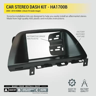 Scosche HA1700B Double DIN Radio Installation Dash Kit Compatible with Select 2005-10 Honda Odyssey - 2 Din Aftermarket Car Stereo Install Kit Radio Bracket - See Fit Guide in Images for Vehicle List - Image 5
