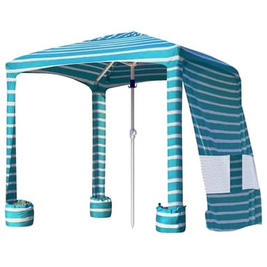 AMMSUN Beach Cabana, 6.2'×6.2' Beach Canopy, Easy Set up and Take Down, Cabana Tent with Sand Pockets, Instant Sun Shade with Side Wall, Turquoise - Image 1