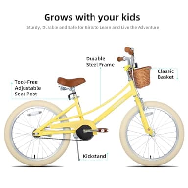 JOYSTAR 20 inch Kids Bike for 7-10 Years Girls, Girls Bike with Basket & Kickstand, Kids' Bicycle Yellow - Image 2