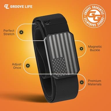 Groove Life Hero Groove Belt Flag Black/Black - Men's Stretch Nylon Belt with Magnetic Aluminum Buckle, Lifetime Coverage - Medium (33-36") - Image 2