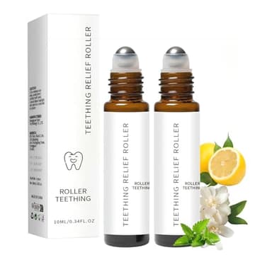 Teething Roller All Natural for Babies, Natural Gum Relief with Chamomile & Rose Oil, Gentle Massage Applicator for Soothing Infant Teething Pain, Essential Oil Massage Roller (2) - Image 1