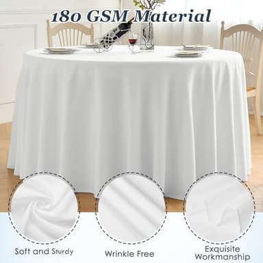 Round Tablecloth,6 Pack 120inch Stain and Wrinkle Resistant Polyester Table Cloth,Decorative Fabric Table Cover for Kitchen,Dinning,Party,Wedding Round(White - Image 5