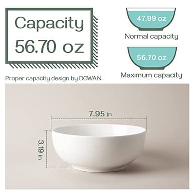 DOWAN Salad Bowls, Large Pho Bowls, 8" White Centerpiece Bowls for Nut, Pasta, Soup, Side Dishes, Ramen, Fruit, Kitchen Decor, Microwave & Dishwasher Safe, 56 Ounce - Image 2