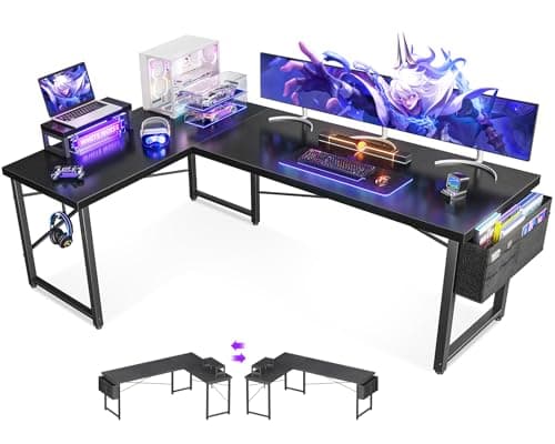 ODK L Shaped Desk, 66" Computer Corner Desk, Gaming Desk, Home Office Writing Desk with Monitor Shelf, Space-Saving Workstation Desk, Modern Simple Wooden Table, Easy to Assemble, Black - Image 1