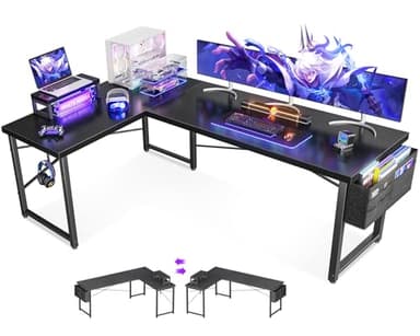 ODK L Shaped Desk, 66" Computer Corner Desk, Gaming Desk, Home Office Writing Desk with Monitor Shelf, Space-Saving Workstation Desk, Modern Simple Wooden Table, Easy to Assemble, Black - Image 1