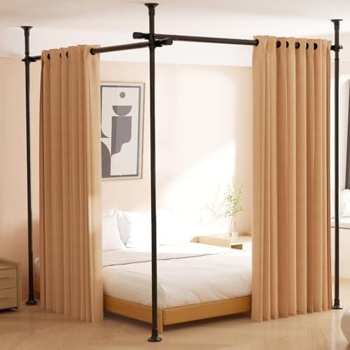 Room Divider, No Drilling Curtain Rod for Room Separation, 4-10ft (H) 28-114inch(W) Adjustable Heavy Duty Floor to Ceiling Tension Rod Wall Dividers Temporary Privacy Separator Window Rods Matte Black - Image 1