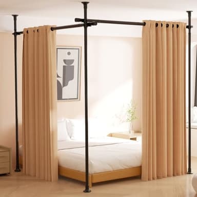 Room Divider, No Drilling Curtain Rod for Room Separation, 4-10ft (H) 28-114inch(W) Adjustable Heavy Duty Floor to Ceiling Tension Rod Wall Dividers Temporary Privacy Separator Window Rods Matte Black - Image 1