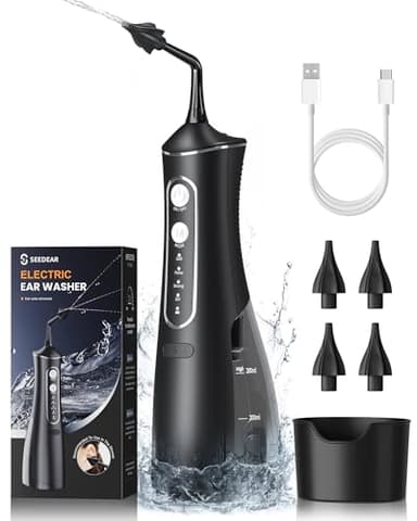 Electric Ear Wax Removal Kit, Ear Wax Cleaner with 4 Water Pressure Modes, Ear Cleaning Kit Safer and More Effective Ear Irrigation Flushing System, Earwax Removal Tool with 4 Nozzles (Silver-Black) - Image 1