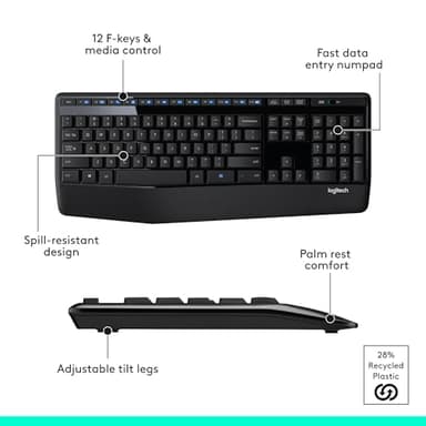 Logitech MK345 Wireless Keyboard and Mouse Combo with Palm Rest, 2.4 GHz USB Receiver, Compatible with PC, Laptop, Black - Image 7