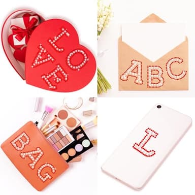 Towfed 214 Pcs 8 Sheets Pearl Self Adhesive Stickers 6 Sheets A-Z Glitter Rhinestone Letter Stickers and 2 Sheet 0-9 Glitter Number Sticker Bling Crystal Alphabet Sticker for DIY Crafts (White+Red) - Image 5