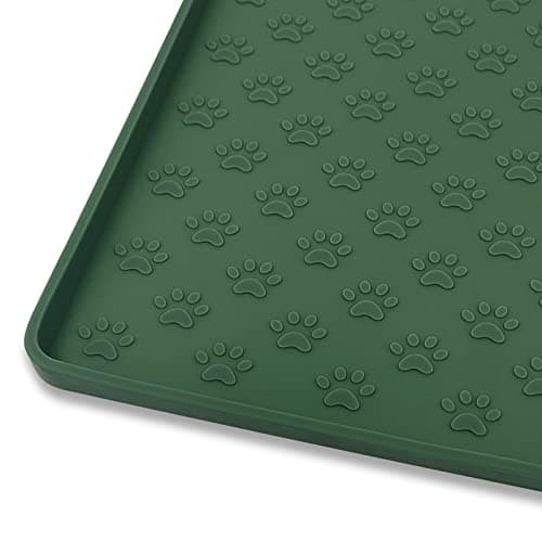 Ptlom Pet Placemat for Dog and Cat, Waterproof Silicone Pet Feeding Bowl Mats for Food and Water, Small Medium Large Dogs Mat Prevent Residues from Spilling to Floor, Hunter Green, 18" 12" - Image 1