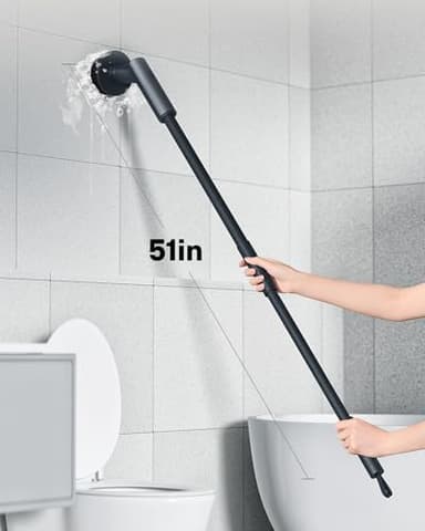 HOTO Cordless Electric Spin Scrubber, IPX7 Full Body Waterproof Bathroom Cleaning Brush, Max 22 in-lb, Shower Scrubber Brush with Long Handle, 6 Brush Heads, Power Scrubber for Bathroom, Floor, Tile - Image 7