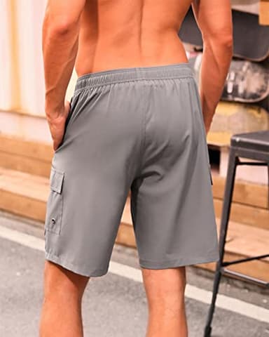 SILKWORLD Mens Swim Trunks with Compression Liner Swimming Shorts Quick Dry Bathings Suits with Cargo Pockets (Grey, XX-Large) - Image 2