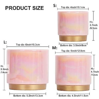 Gepege Pink Indoor Plant Pots for Plants, Ceramic Planter with Drainage Hole, 6.0 inch+5.0 Inch+4.0 Inch. Succulent Orchid Flower Pot - Rainbow Pearl Glaze - Image 3