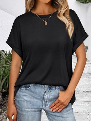 AUTOMET Womens Summer Tops Oversized Short Sleeve Business Casual Dressy T Shirts Trendy Fashion Clothes Spring Outfits 2025 Black S - Image 6