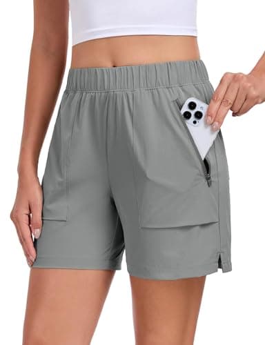 Nomolen Womens 5'' Hiking Athletic Shorts Quick Dry Lightweight Golf Casual Summer Shorts with Zipper Pockets Light Grey S - Image 1