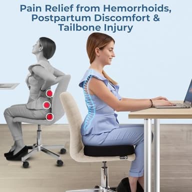 5 STARS UNITED Donut Pillow Hemorrhoid Tailbone Cushion – Large Chair Pad for Pain Relief – Coccyx, Prostate, Sciatica, Pelvic Floor, Pressure Sores, Pregnancy, Postpartum Recovery, Arctic Black - Image 4